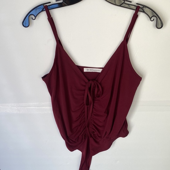 BCBGeneration Burgundy V Neck Front Shirring Bodysuit Size S/M - Picture 1 of 6